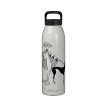 Vintage Art Deco Diva, Woman with Greyhound Dog Reusable Water Bottle