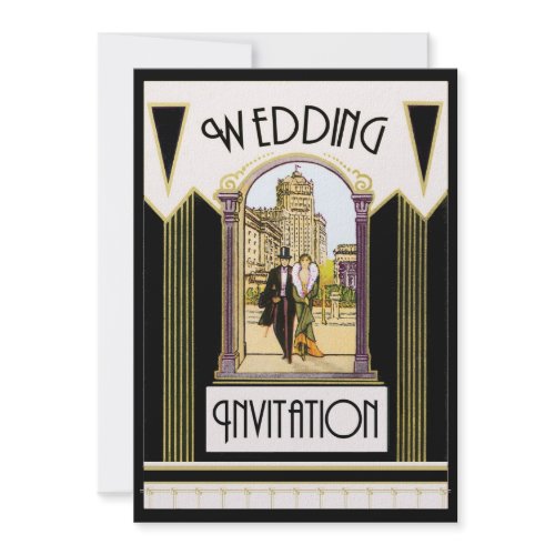 Vintage Art Deco Formal Wedding Couple invitation