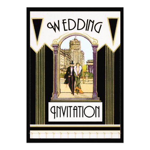 Vintage Art Deco Formal Wedding Couple Announcements