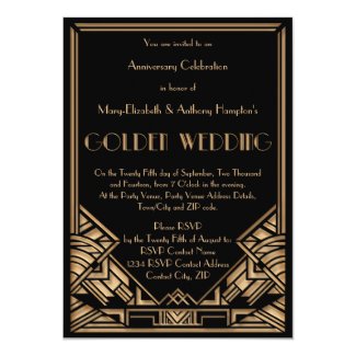 Vintage Art Deco Gatsby Golden Wedding Anniversary Custom Invitation