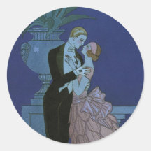 Vintage Art Deco Love Romance Newlyweds Wedding Round Stickers