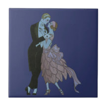 Vintage Art Deco, Newlyweds Love Wedding Dance Ceramic Tile