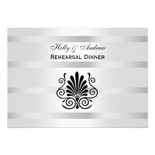 Vintage Art Deco Plume Black White H Rehearsal Din Invite