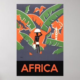 Vintage Art Deco Travel Poster, African Jungle