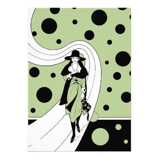 Vintage Art Deco Woman Polka Dots Bridal Shower Invite (front side)