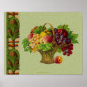 Vintage Art Fruit Basket Poster Print