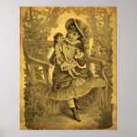 Vintage Art Girl With Doll Aged Poster posters