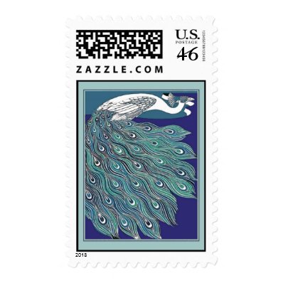 Vintage Art Nouveau Peacock Postage Stamp