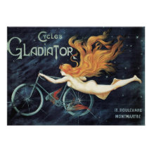 Vintage Art Nouveau Redhead Woman Gladiator Cycles Personalized Invitation