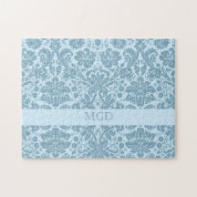 Vintage art nouveau turquoise floral monogram photo puzzles