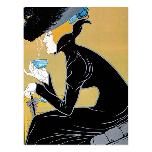 Vintage Art Nouveau, Woman Drinking Marco Polo Tea Postcard