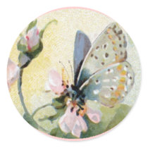 Vintage Art Pink Flowers and Butterfly Sticker by LeAnnS123 Vintage Art Pink Flowers and Butterfly Sticker