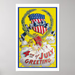 Vintage Art Poster - 4th of July Greeting