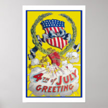 Vintage Art Poster - 4th of July Greeting
