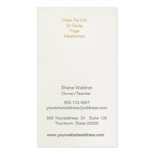 Vintage Asian Gold Peacock Tai Chi Calligraphy Business Cards (back side)