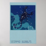 Vintage Astrology, Scorpio Constellation, Zodiac Poster