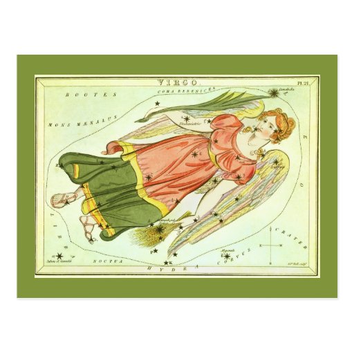 Vintage Astrology Virgo Constellation Zodiac Post Card