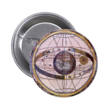 Vintage Astronomy, Antique Ptolemaic Solar System Pinback Buttons