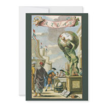 Vintage Atlas Frontispiece, World Globe Custom Invitations