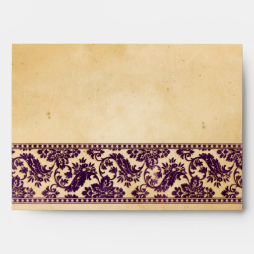 Vintage Aubergine Damask Lace Wedding Envelope