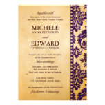 Vintage Aubergine Damask Lace Wedding Personalized Announcement