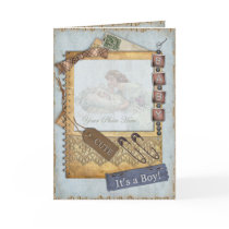 Vintage Baby Boy Arrival Announcement Photo Frame cards by beverlytazangel Vintage Baby Boy Arrival Announcement Photo Frame cards