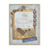 Vintage Baby Boy Arrival Announcement Photo Frame postcards by beverlytazangel Vintage Baby Boy Arrival Announcement Photo Frame postcards