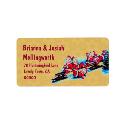 Vintage Baby Elves Sled and Christmas Tree Vers 04 Personalized Address Labels