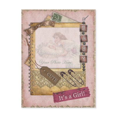 Vintage Baby Girl Arrival Announcement Photo Postcard by beverlytazangel