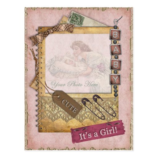 Vintage Baby Girl Arrival Announcement Photo Postcard