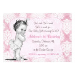 Vintage Baby Girl Chic Damask Birthday Invitation