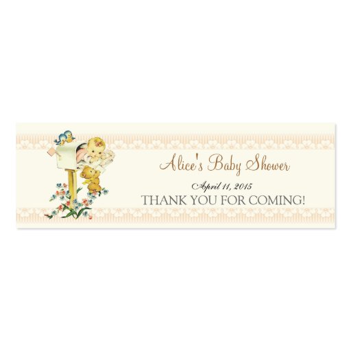 Vintage Baby Girl Mail Box Baby Shower Favor Tag Business Card (front side)
