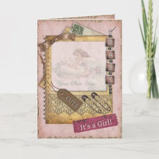 Vintage Baby Girl Pink Arrival Announcement Photo card