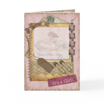 Vintage Baby Girl Pink Arrival Announcement Photo cards by beverlytazangel Vintage Baby Girl Pink Arrival Announcement Photo cards