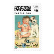 Vintage Baby on Phone, It's a Gender Reveal Party! Postage