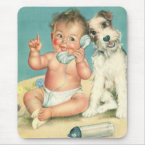 Vintage Baby on the Phone Mouse Pad