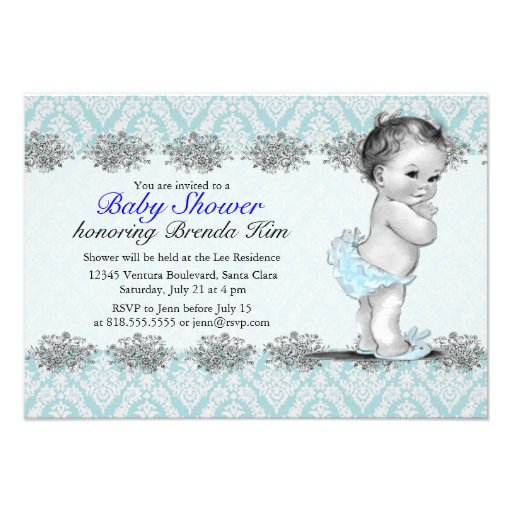 Vintage Baby Shower Blue Invitation