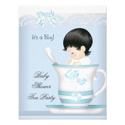 Vintage Baby Shower Boy Blue Baby in Teacup Personalized Invites