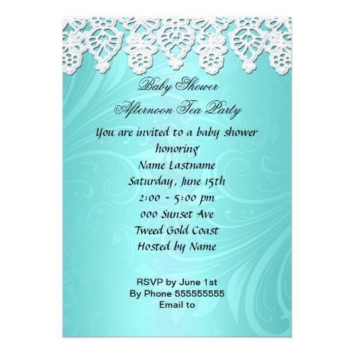 Vintage Baby Shower Boy Teal Baby Teacup lace Invite