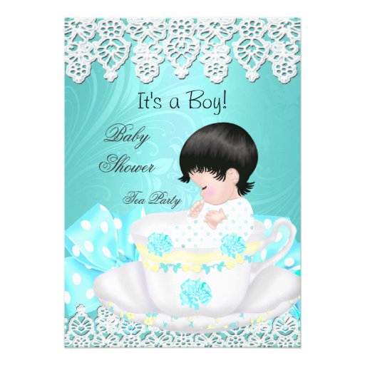 Vintage Baby Shower Boy Teal Baby Teacup lace Invite