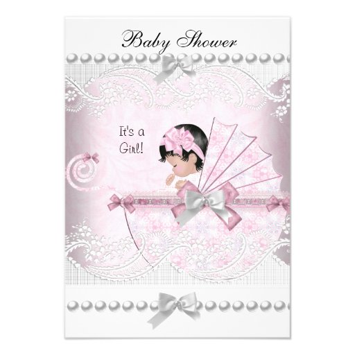 Vintage Baby Shower Cute Girl Pretty Pink Announcements (front side)