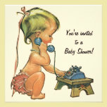 Vintage Baby Shower, Cute Girl Talking on Phone invitations
