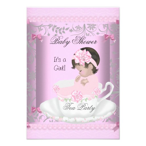 Vintage Baby Shower Girl Pink Baby in Teacup 3 Custom Invite