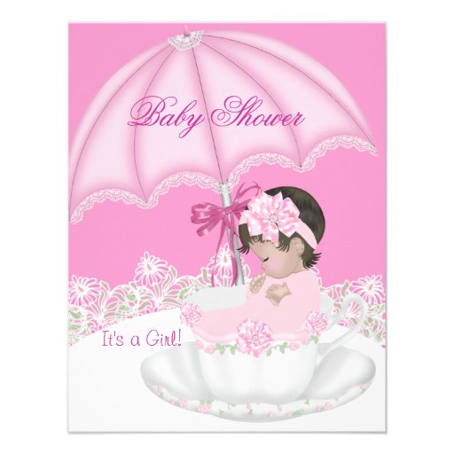 Vintage Baby Shower Girl Pink Baby in Teacup Announcement