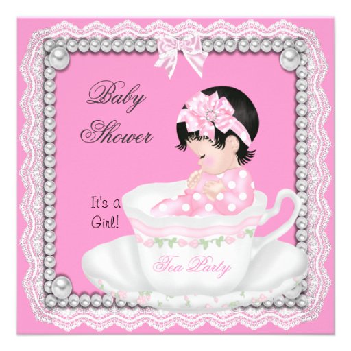 Vintage Baby Shower Girl Pink Baby in Teacup Personalized Invite