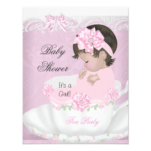 Vintage Baby Shower Girl Pink Baby in Teacup Custom Announcement