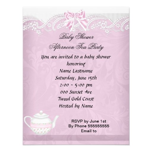 Vintage Baby Shower Girl Pink Baby in Teacup Custom Announcement