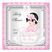 Vintage Baby Shower Girl Pink Baby Teacup lace invitations