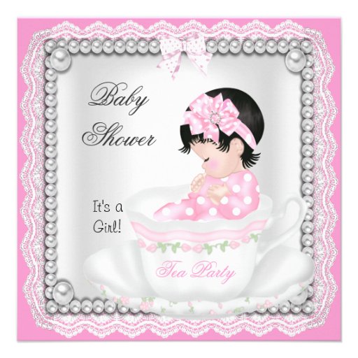 Vintage Baby Shower Girl Pink Baby Teacup lace Personalized Announcements