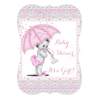 Vintage Baby Shower Girl Pink Sprinkle Umbrella Card